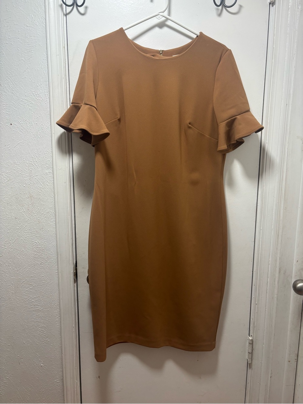 Calvin Klein Camel Ruffle Sleeve Midi Dress